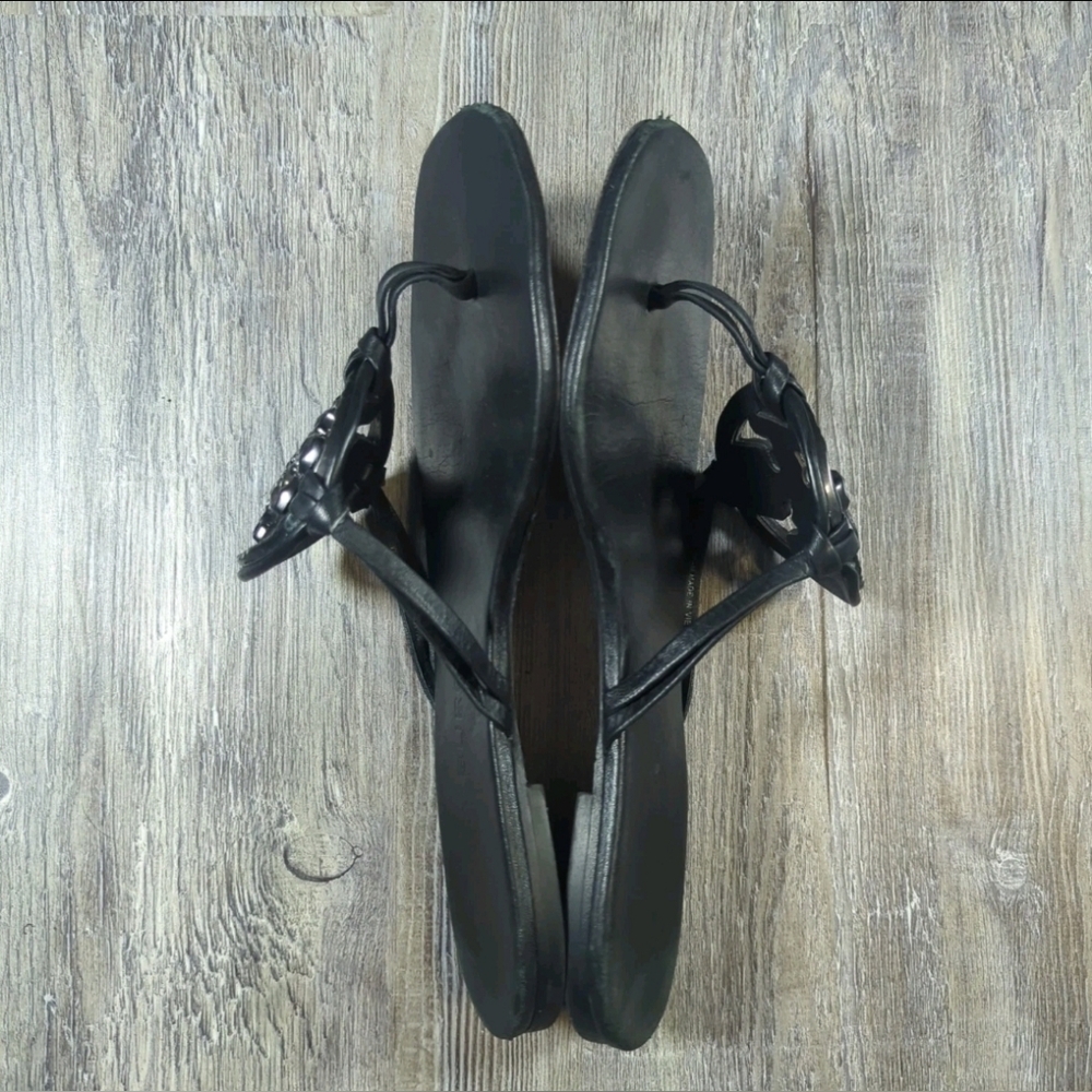 Tory Burch Designer Jeweled Miller Napa Black Leather Sandal Flip Flop Thong 9.5 - Picture 6 of 12